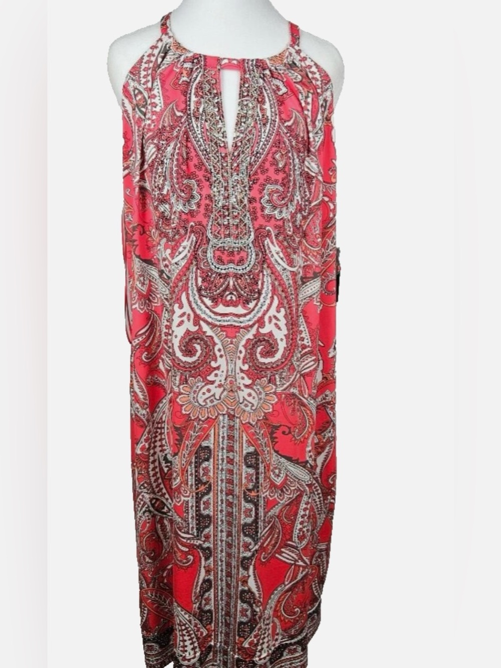 INC International Concepts Coral Red Paisley Halter Maxi Dress